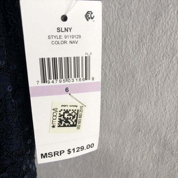 NWT SLNY Semi-Formal Navy Fluted Skirt, Short Sleeve, Midi Sequins Gown Size 6 - Picture 6 of 10